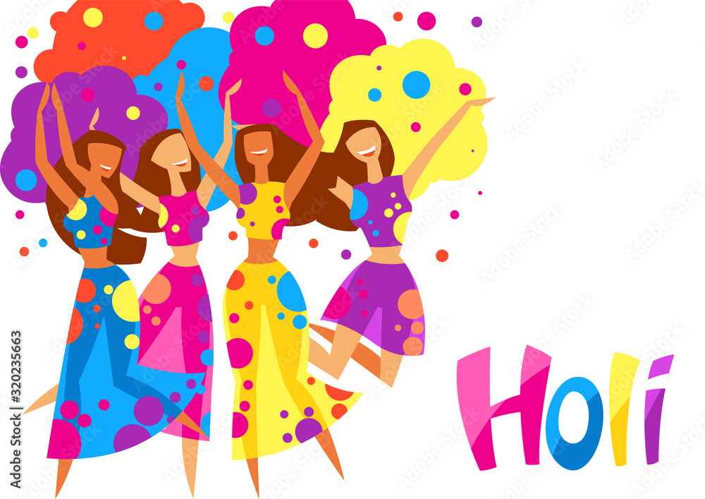 Happy dansing girls throw paint. Happy dansing girls throw paint.