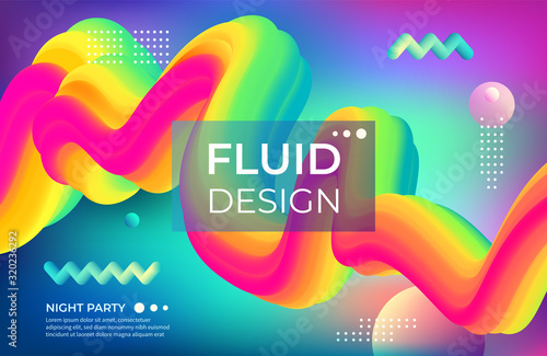 Abstract color background. Fluid geometric shapes and bright colorful objects. Vector modern poster designing and club party banner with geometrical motion elements photo