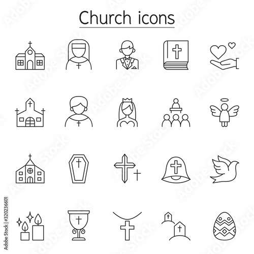 Canvas Print Church icons set in thin line style