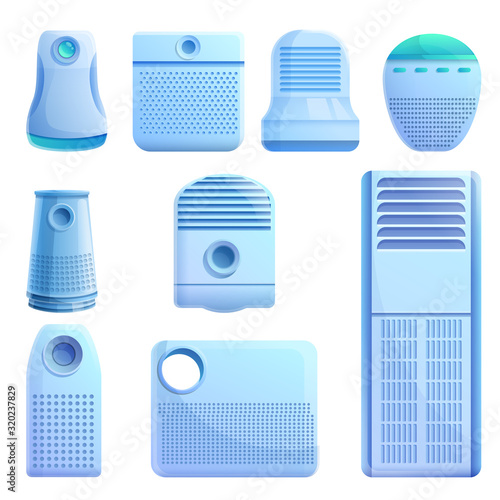 Air purifier icons set. Cartoon set of air purifier vector icons for web design