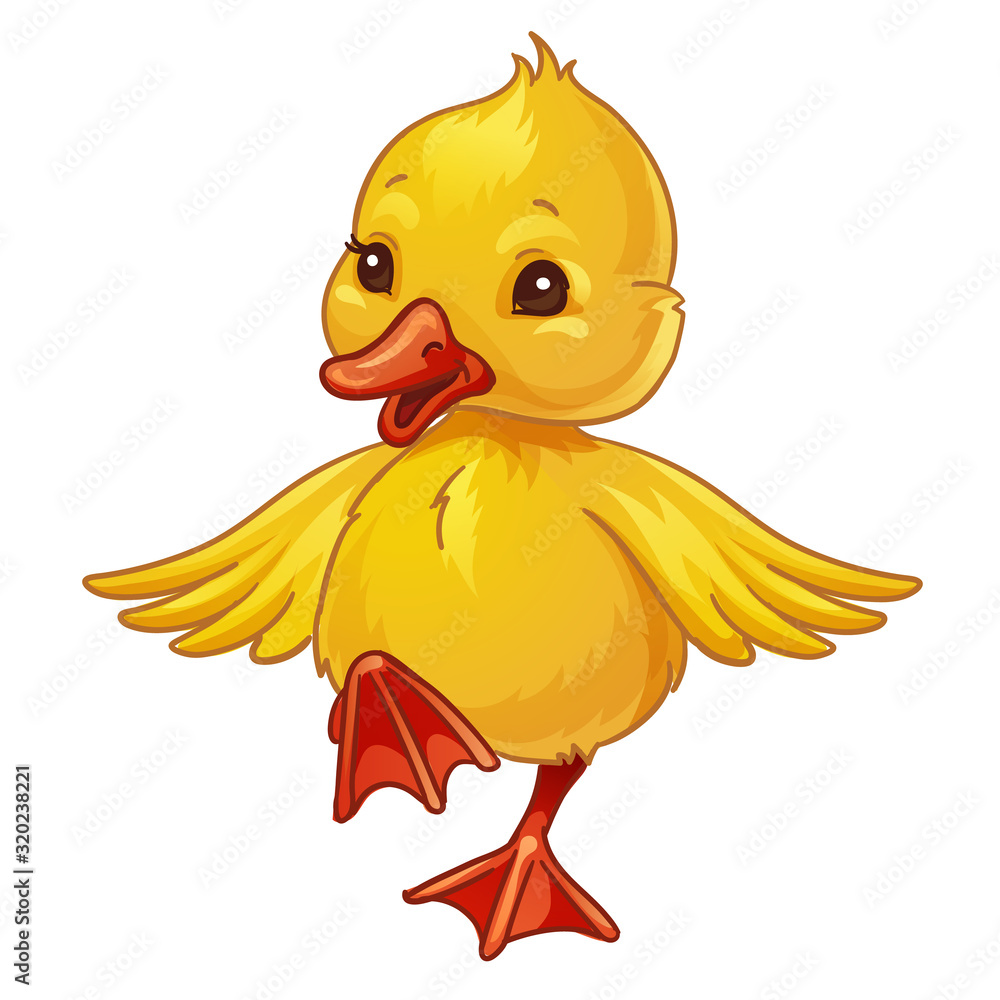 Fototapeta Cute little duck. Spring vector design. Isolated on white background. Outlined for coloring book