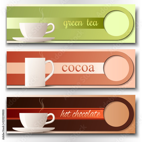 Set of vector banners "hot drinks" for cafe.