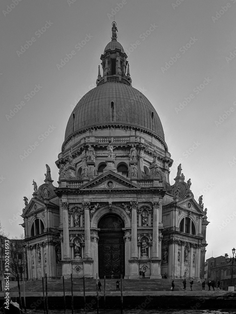 Cathedral, Grand Canal Venice, Italy, Black and White