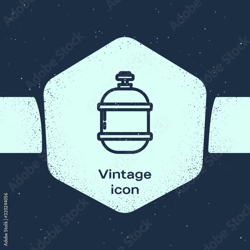 Grunge line Propane gas tank icon isolated on blue background. Flammable gas tank icon. Monochrome vintage drawing. Vector Illustration