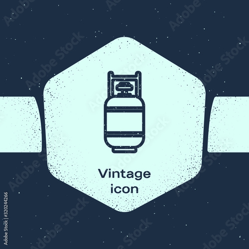 Grunge line Propane gas tank icon isolated on blue background. Flammable gas tank icon. Monochrome vintage drawing. Vector Illustration