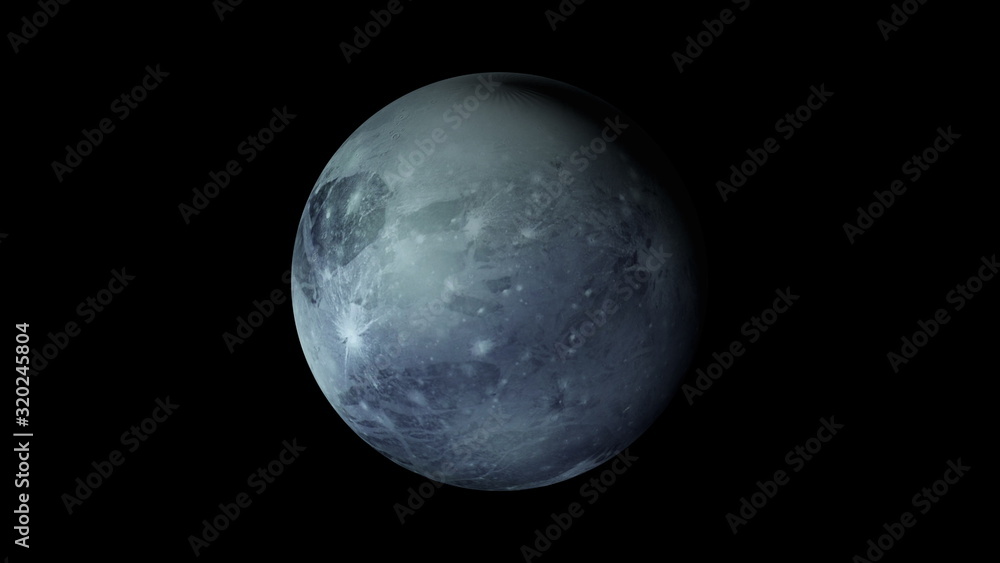 Computer generated rotation of the planet Pluto in cosmic stellar space. 3d rendering of an abstract background. Elements of this image are provided by NASA.