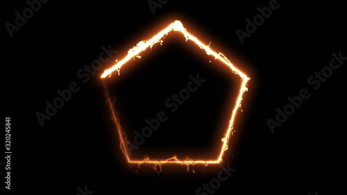 Computer generated fire energy polygon on black background. 3d rendering of abstract fire circle