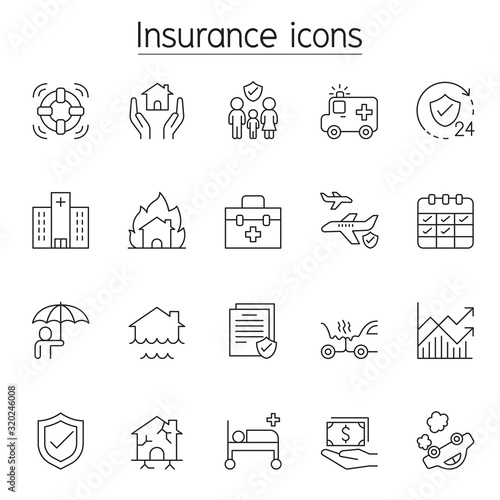 Insurance icon set in thin line style