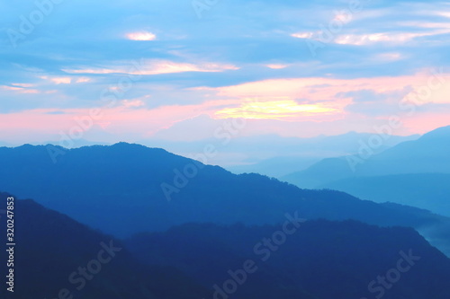 Abstract Minimalist Landscape,blue mountains sunrise scenery,conceptual background