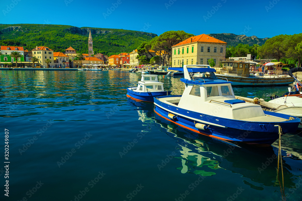 Beautiful cityscape and harbor with boats, Jelsa, Hvar island, Croatia