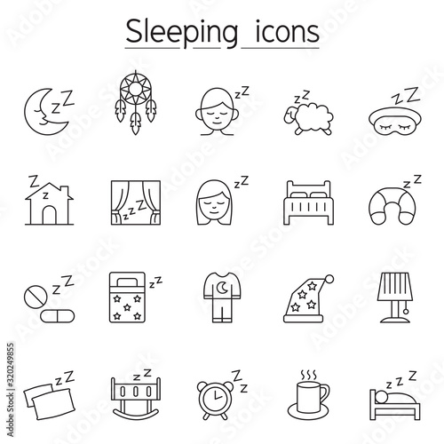 Sleeping icon set in thin line style