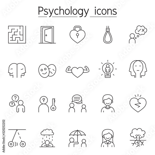Psychology icon set in thin line style