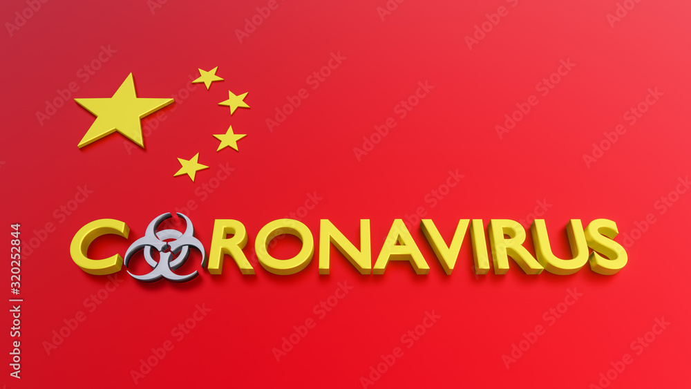 corona virus, virus in China, 3d illustration of corona virus in China, 2020 health problem in China. China flags and corona virus 3d words corona virus, virus in China, 3d illustration of corona virus in China, 2020 health problem in China. China flags and corona virus 3d words