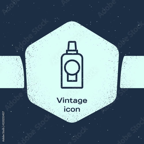 Grunge line Mouthwash plastic bottle icon isolated on blue background. Liquid for rinsing mouth. Oralcare equipment. Monochrome vintage drawing. Vector Illustration