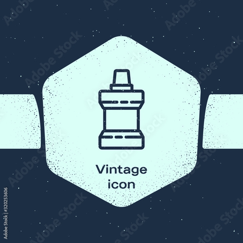 Grunge line Mouthwash plastic bottle icon isolated on blue background. Liquid for rinsing mouth. Oralcare equipment. Monochrome vintage drawing. Vector Illustration