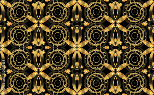 3d rendering. Seamless Luxurious Golden gatsby style pattern line design wall background.