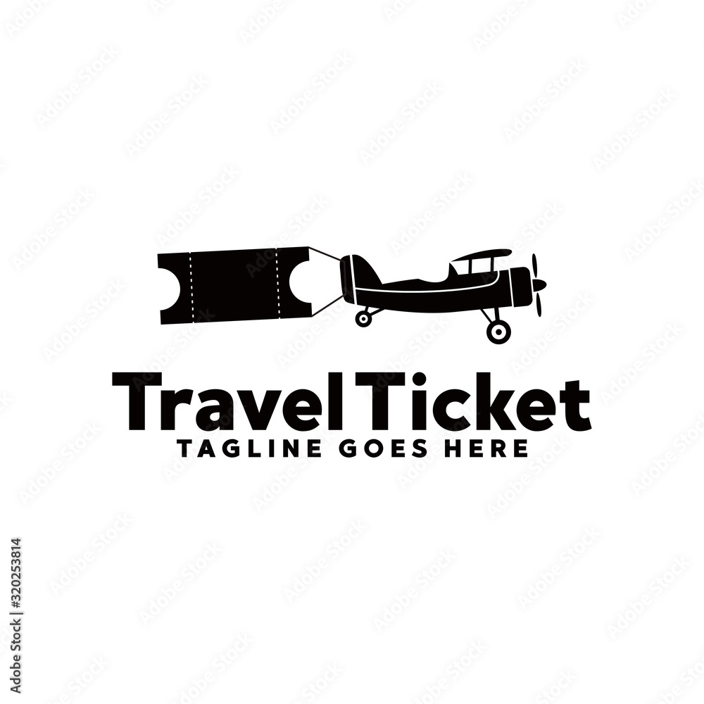 Travel ticket logo concept. Vintage plane vector. Retro plane logo.
