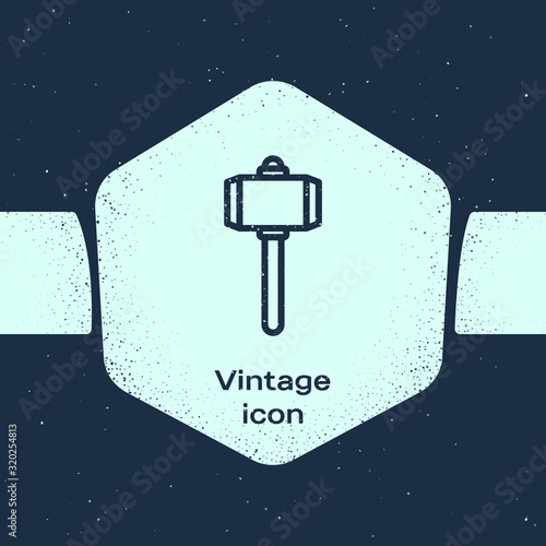 Grunge line Battle hammer icon isolated on blue background. Monochrome vintage drawing. Vector Illustration