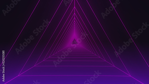 Abstract Geometric Wireframe Tunnel Structure Fly Through Background. Futuristic Connection Polygonal Line Illustration.