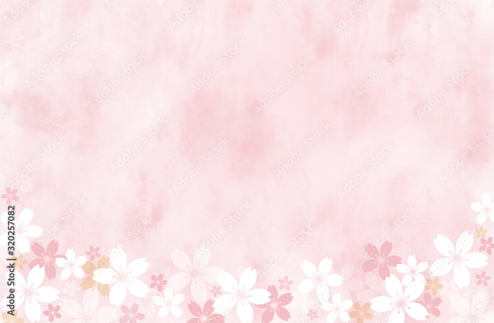 水彩背景と桜のイラスト：ピンク
