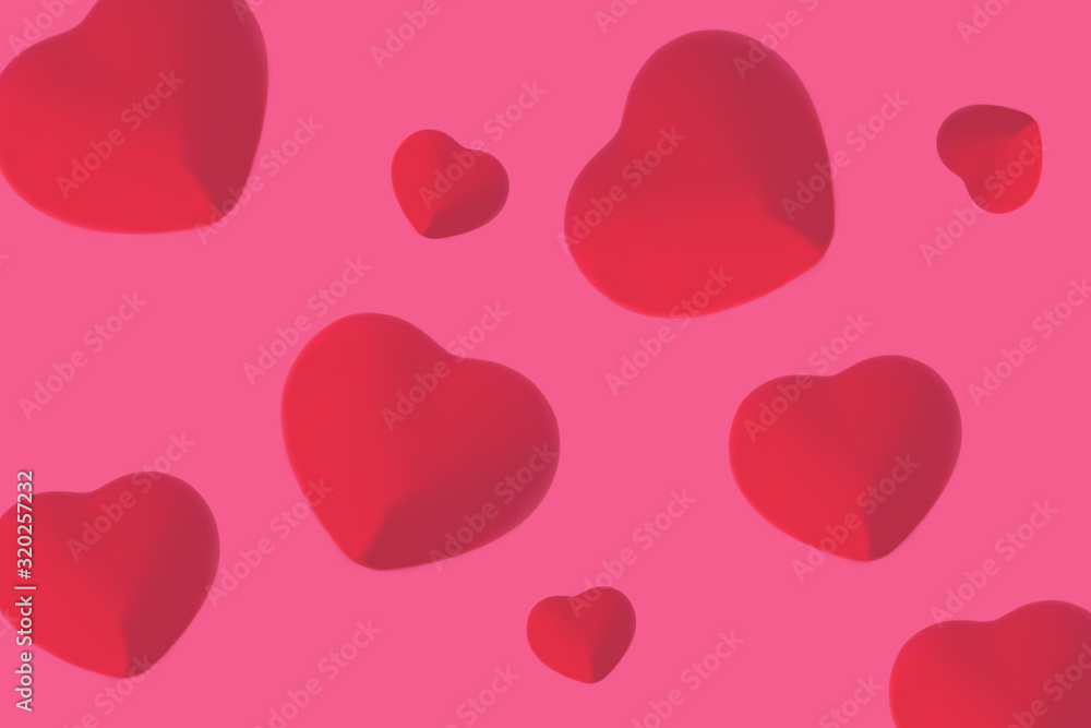 Heart shaped red on pink background.Concepts valentine day