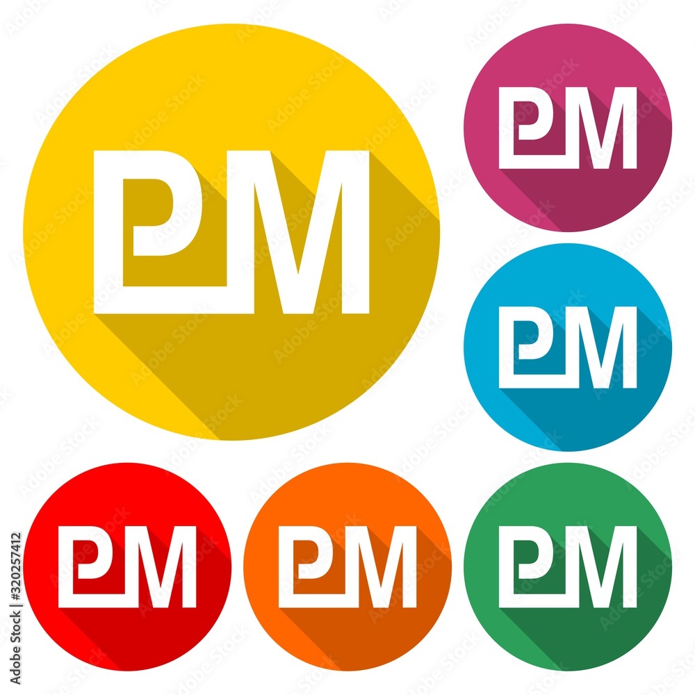 Initial Letter PM with long shadow Initial Letter PM with long shadow