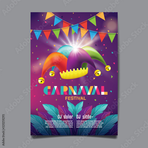 Carnival Poster , Popular Event in Brazil, Mask Festival, Colorful Party Elements ,Carnaval, Travel destination. Brazilian , Graphic Design, Typography, vector illustration