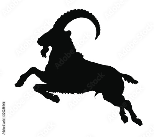 jumping Capricorn, black silhouette on a white background, vector isolated monochrome image