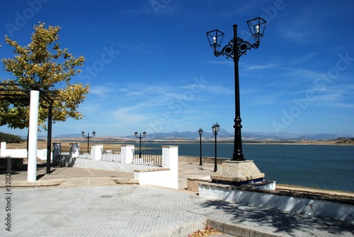 View of the lake and promenade (Emblase de Bornos), Bornos, Spain.