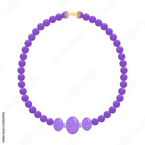 Women's necklace made of natural stone beads and cabochons. Flat vector illustration.