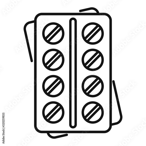 Pills pack icon. Outline pills pack vector icon for web design isolated on white background