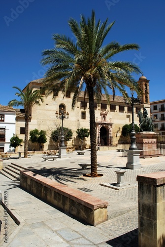 Convento de Santa Catalina in the Plaza Guerrero Munoz and statue of Fernando I, Antequera, Spain. photo