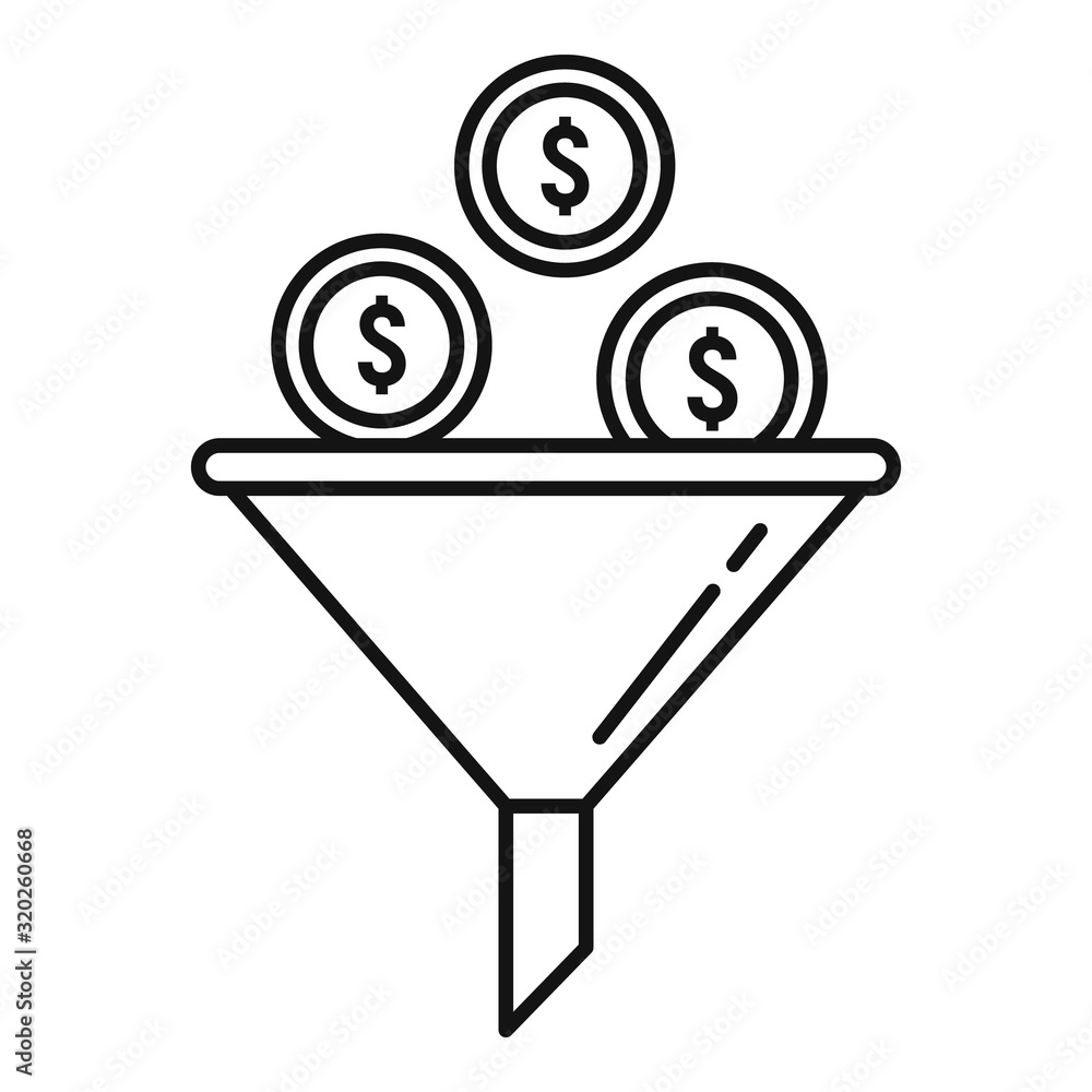 Money funnel icon. Outline money funnel vector icon for web design