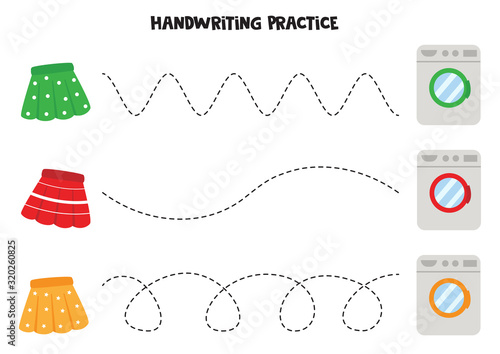 Educational worksheet for kids. Tracing lines with skirts.