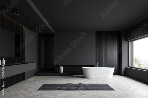 Dark gray bathroom interior  tub and sink