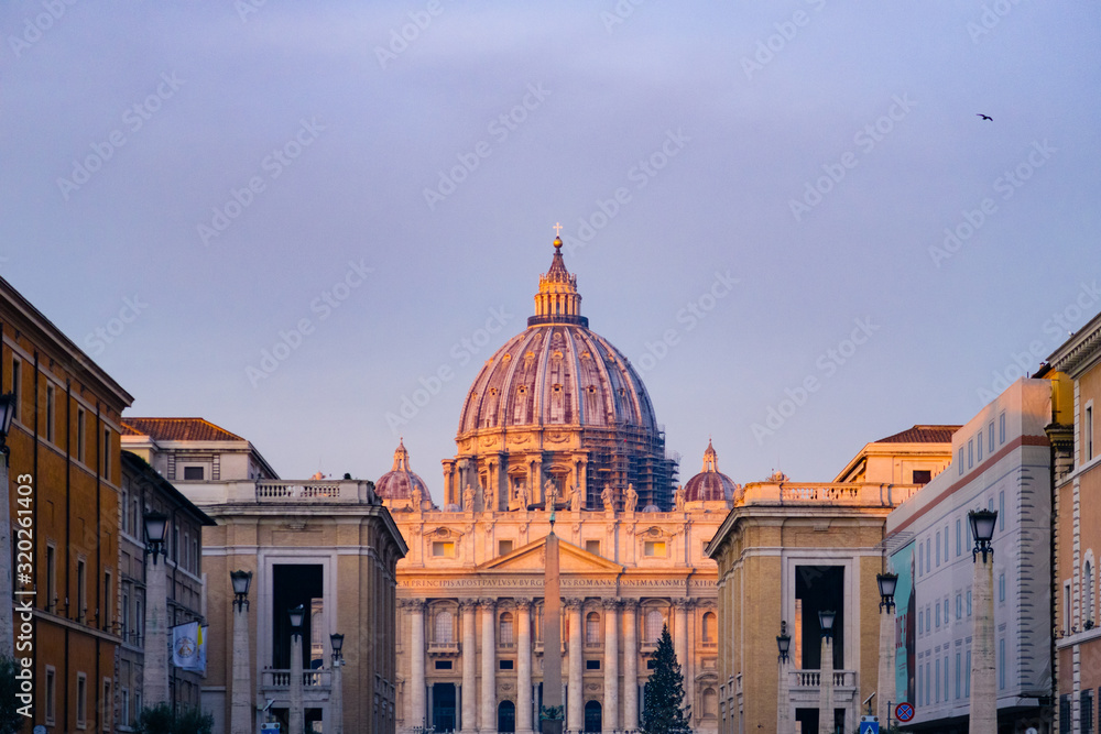 Rome, Italy - Jan 3, 2020: St. Peters Square and St. Peters Basilica  Vatican City, UNESCO World Heritage Site, Rome, Lazio, Italy, Europe