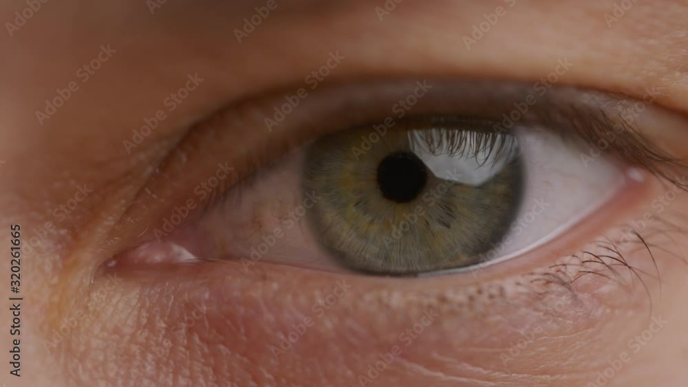 a person opening their blue and green eyes, pupil getting smaller in the light a person opening their blue and green eyes, pupil getting smaller in the light