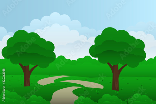 Landscape from fantasy compositions. Sea with mountains and trees in a minimal style. Flat design  vector illustration