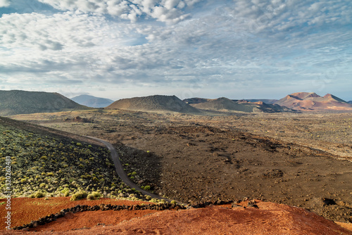 Magnificent view of Timanfaya volcanic national park known as Mountains of Fire, Lanzarote, Canary Islands, Spain