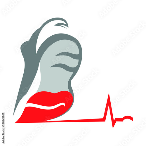 Running shoe symbol with a heart and cardiogram on white backdrop. Loving exercise concept