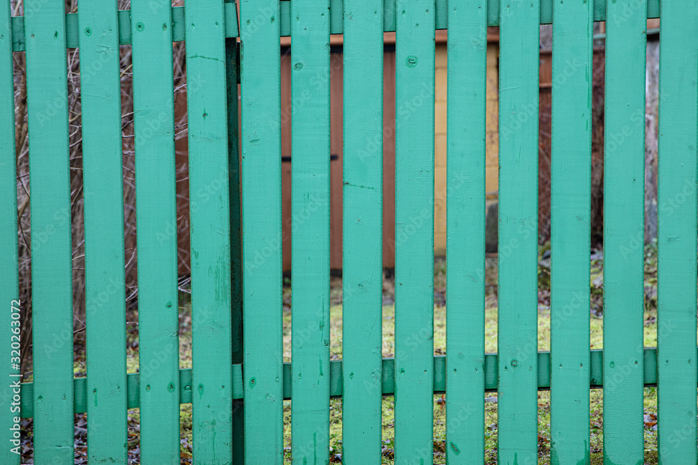 Background close-up. Green wooden fence