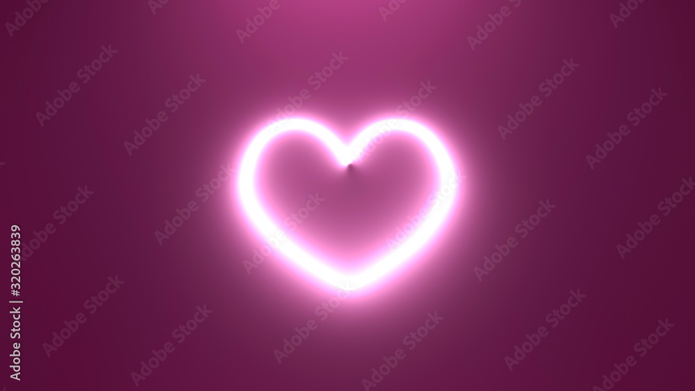 neon heart shape on the wall 3D