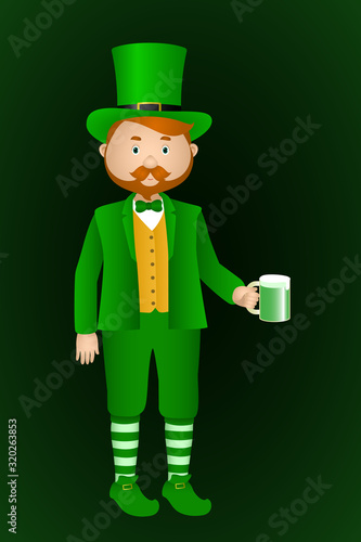 Wallpaper Mural Man in leprechaun suit drink green beer. Vector illustration. Torontodigital.ca