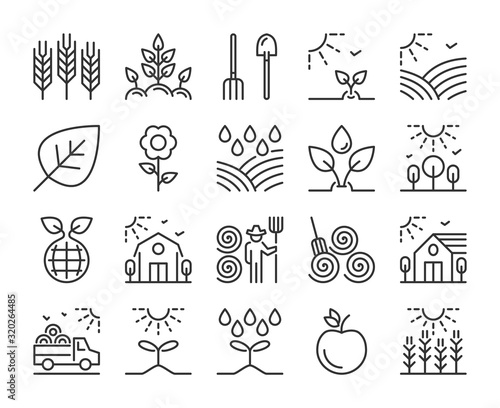 Farm icon. Agriculture and Farming line icons set. Editable stroke.