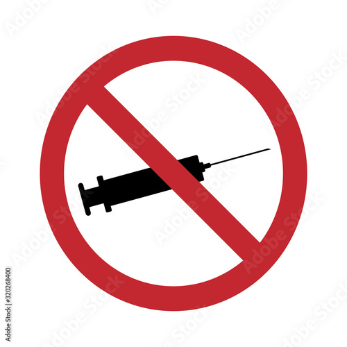Vector silhouette of no drugs sign on white background. Symbol of healthy care.