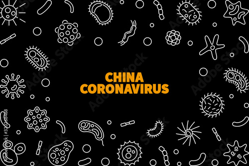 China Coronavirus vector Virus concept thin line illustration or frame with black background