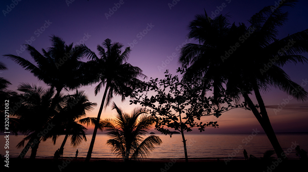 Beautiful sunset at the beach in the tropics. Sky and ocean