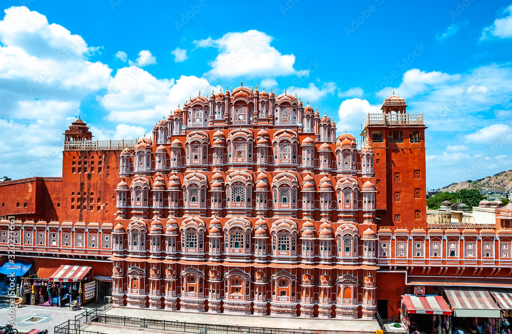 Amazing view of famous Rajasthan landmark - Hawa Mahal palace (Palace of the Winds), Jaipur, Rajasthan, India. Artistic picture. Beauty world. Travel concept.