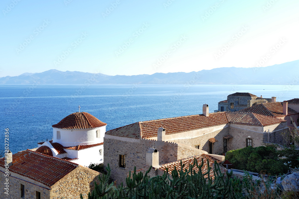Panoramic view of the city inside the mythical castle of Monemvasia