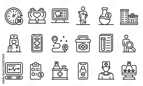 Private clinic icons set. Outline set of private clinic vector icons for web design isolated on white background